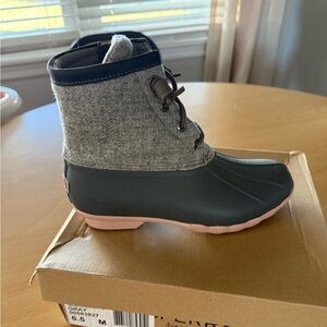 Sperry Gray and Pink Duck Boots
